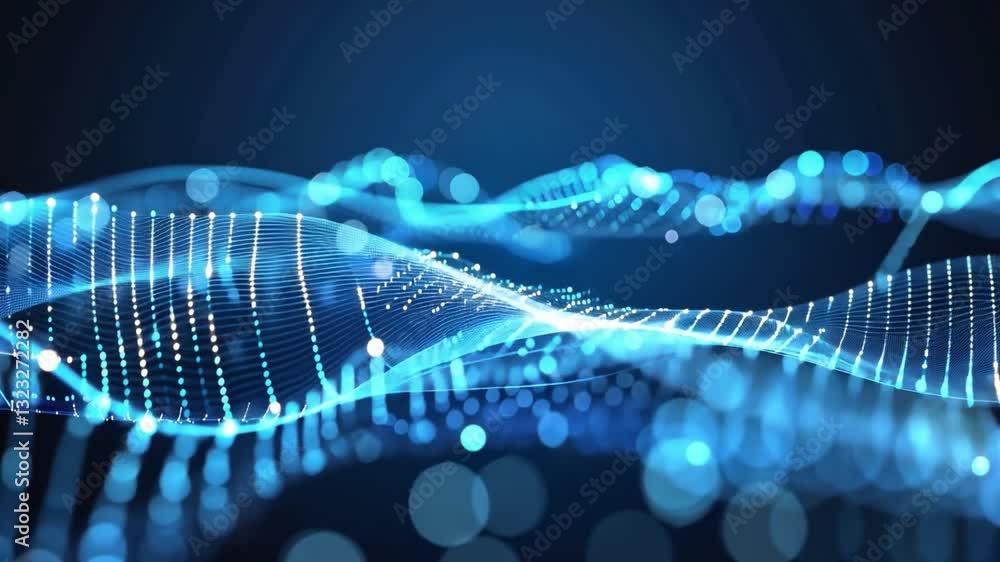 Poster dynamic digital wave of blue light particles an abstract futuristic background symbolizing technolog