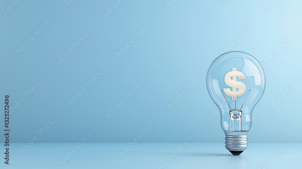 Poster a conceptual image showcasing a shining dollar symbol illuminated inside a light bulb symbolizing th