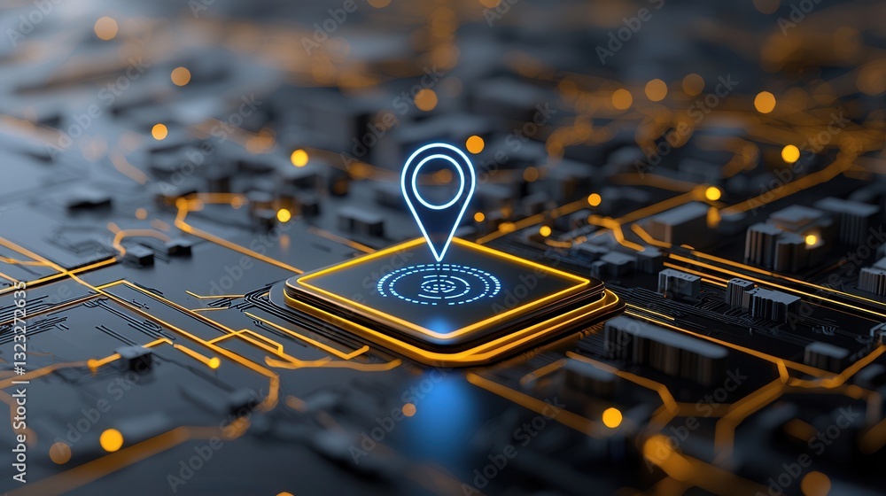 Poster a digital and technological landscape featuring a luminous navigation theme suggesting a futuristic 