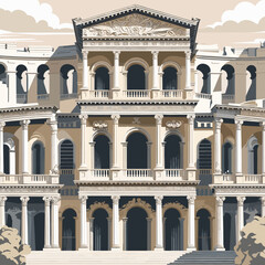 Naklejka premium Vector architecture image, architectural styles for design, wallpaper decoration, travel, history, Vector architecture illustration, architectural styles for design, classic elegance, copy space