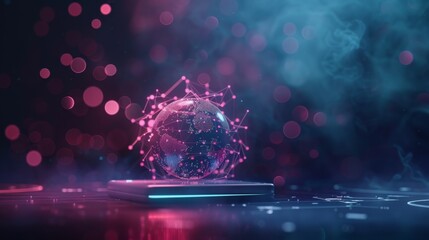 Vibrant Digital Globe Surrounded by Abstract Data Connections and Lights