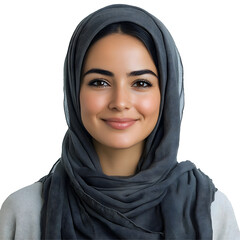 Naklejka premium Beautiful woman wearing a gray hijab and smiling , Portrait photography