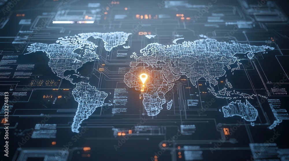 Aufkleber expansive digital network and intelligence system visualizing worldwide interconnections data flows 