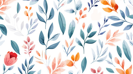 Watercolor floral seamless pattern with leaves and soft colors