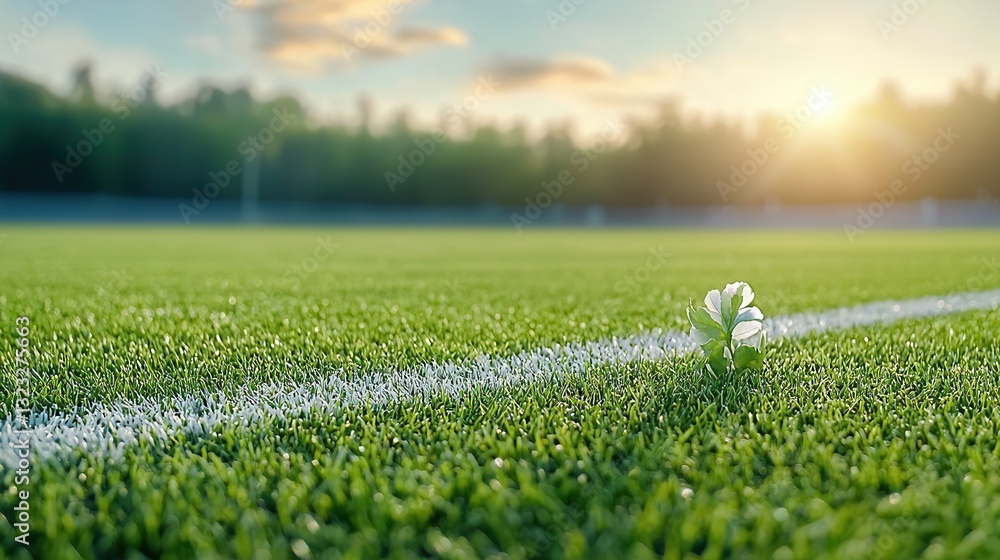 Aufkleber a serene and tranquil image of a sports field showcasing the lush green grass lined markings and a c