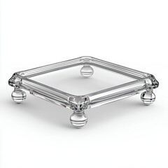 Elegant Silver Square Tray with Ornate Detailing and Ball Feet, Generative AI.