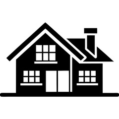 Black and white illustration of a house silhouette.