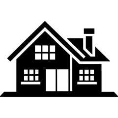 Black and white illustration of a house silhouette.