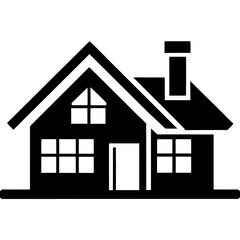 Black and white illustration of a house silhouette.