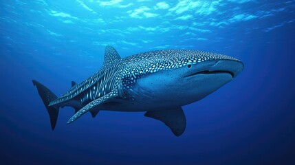 Fototapeta premium A large spotted shark swims serenely through the ocean water