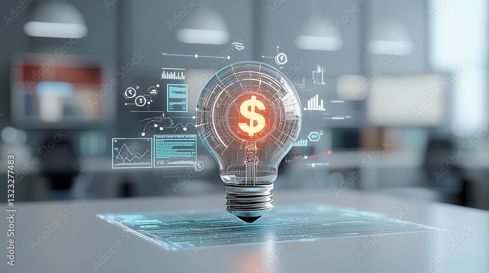 Poster a dynamic and visually striking 3d depicting the intersection of finance investment and cutting edge