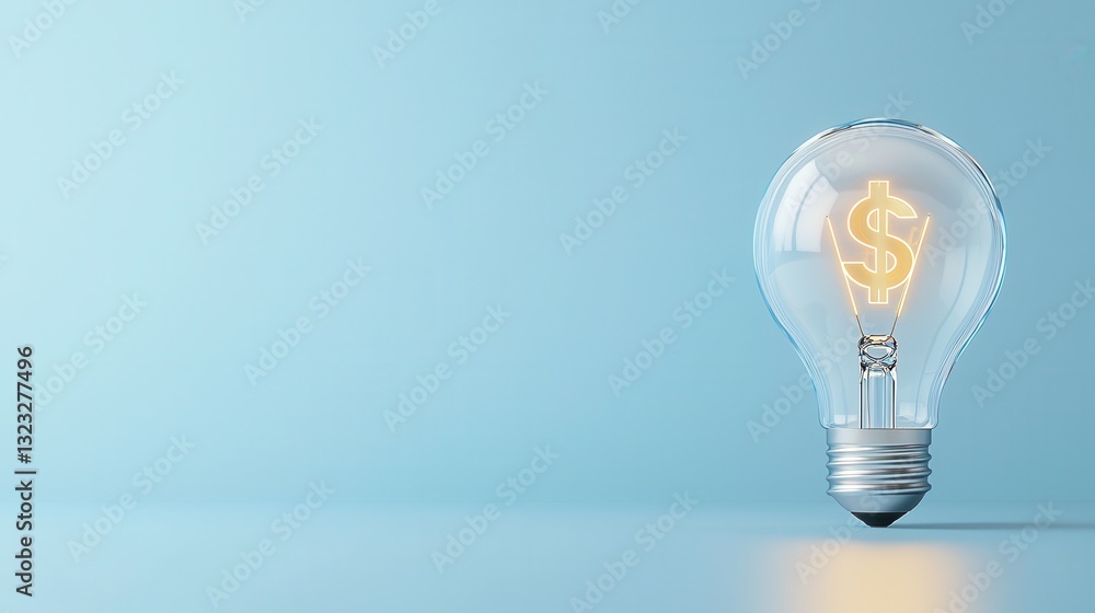 Poster a visually striking 3d rendering of a lightbulb with a dollar symbol inside symbolizing the connecti