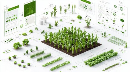 This image depicts an innovative technology driven approach to agriculture featuring young thriving plants in a controlled data driven environment