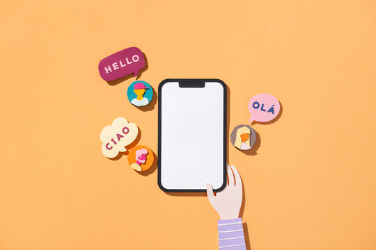 Creative Illustration of Smartphone with Multilingual Greetings