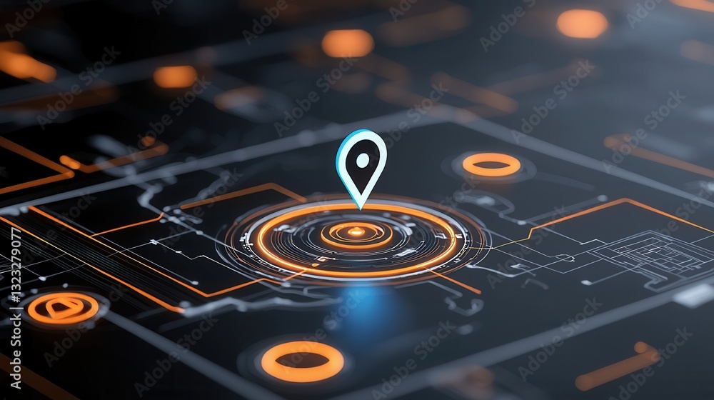 Poster a high tech digital map interface featuring a futuristic glowing display for navigation data visuali