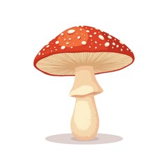 Vibrant red mushroom illustration on white background with copy space