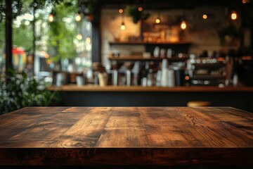 Rustic Wooden Table in a Cozy Cafe