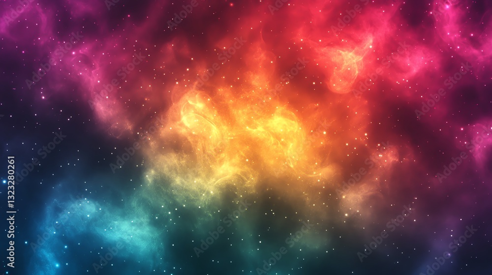 Poster Abstract Colorful Nebula Background with Shining Stars in Deep Space