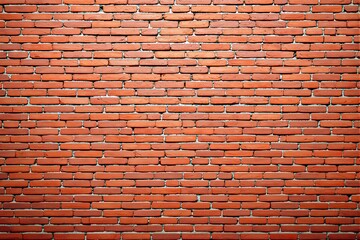 Close-up of a red brick wall with detailed texture, showing rustic imperfections. The bricks are neatly arranged, creating a structured background. Ai generative