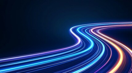 Glowing futuristic road curves with high speed neon trails representing cyber infrastructure digital connectivity AI driven transportation quantum networking and the evolution of modern technology