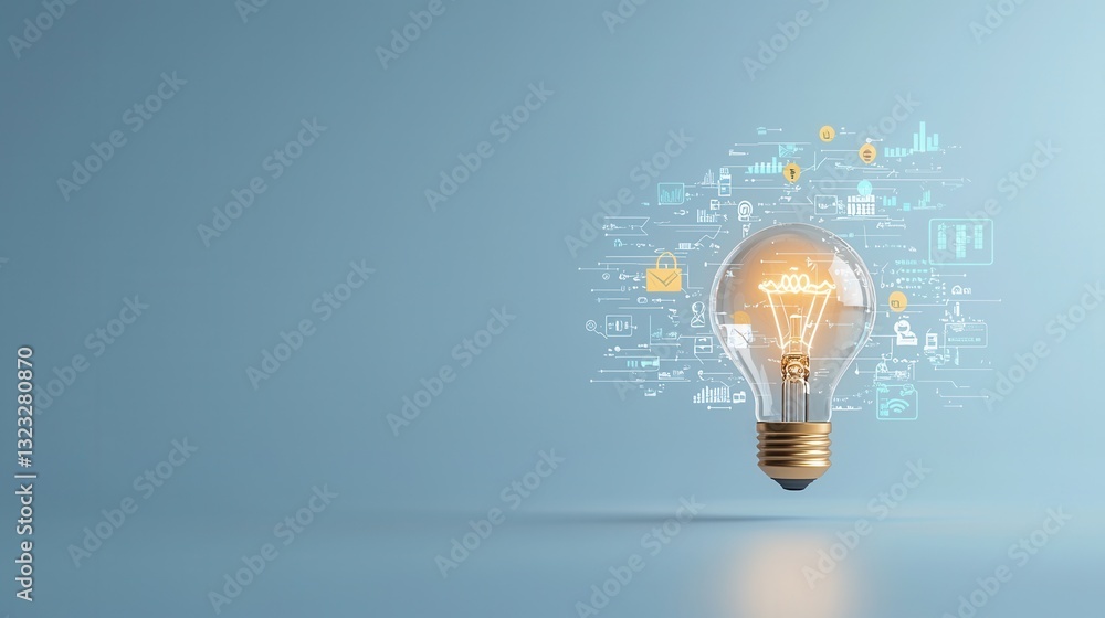 Poster a vibrant glowing lightbulb symbolizing the spark of a brilliant idea shining a light on the path to