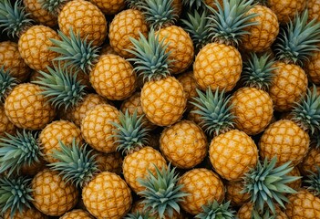 Fototapeta premium Abundance of Golden Pineapples, a Tropical Fruit Extravaganza Displayed