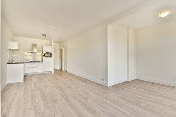 A spacious, modern kitchen featuring minimalist design elements, light wood flooring, and sleek cabinetry, creating an inviting cooking space.