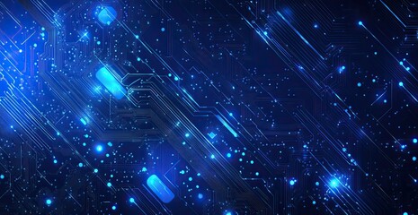 Obraz premium Abstract circuit board design, dark blue glowing lines, technological background
