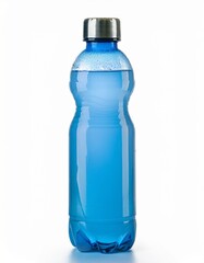 Refreshing blue drink in a plastic bottle with a metallic cap.  Perfect for a hot day!
