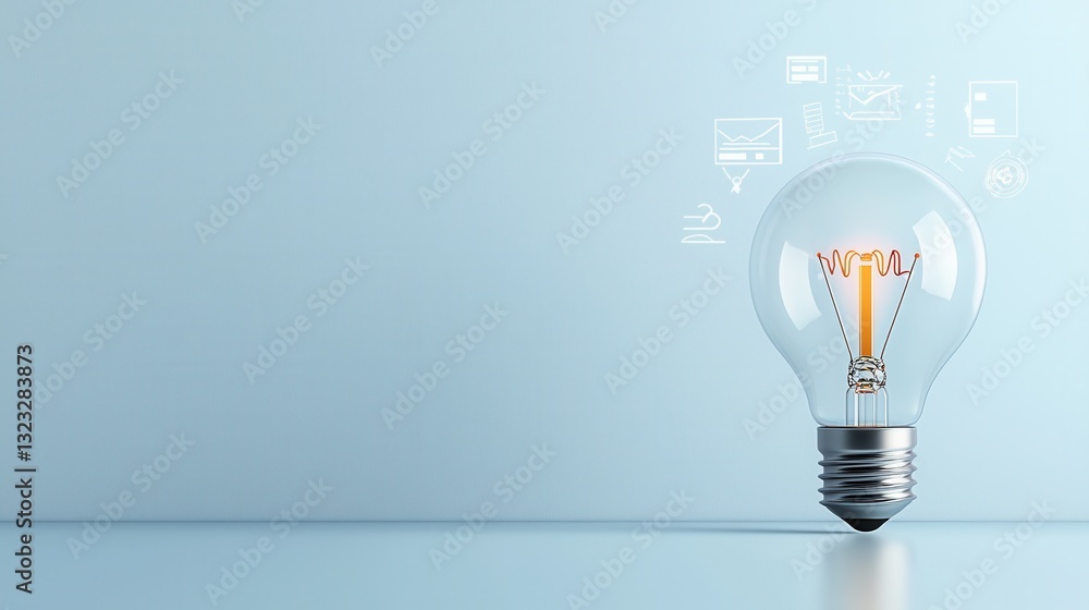 Poster elegant 3d rendering of a glowing lightbulb emitting bright illumination in a minimalist clean studi