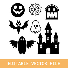 Collection of halloween silhouettes icon and character.