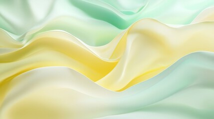 Fototapeta premium Abstract pastel waves in soft yellow and mint hues.