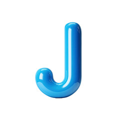 Glossy Blue 3D Letter J - Isolated on Transparent background