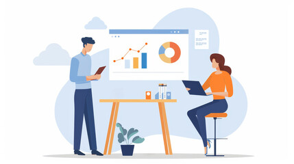 Business Meeting with Team Members Analyzing Data and Charts in Office