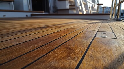 Obraz premium Aged teak deck boards with rich patina and character