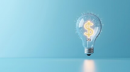 A glowing digital dollar sign inside a crystal clear lightbulb symbolizing a bright idea or innovative solution for business growth financial success and wealth