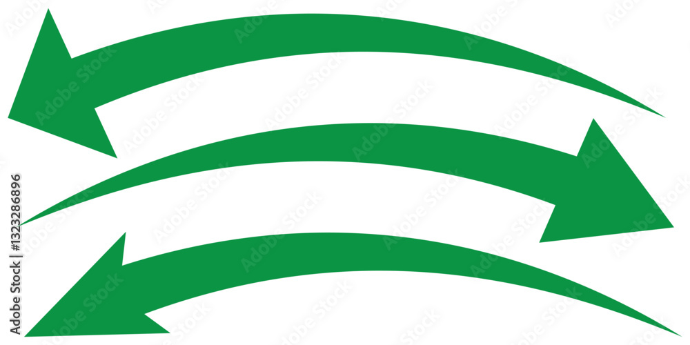 Poster three green curved graph with arrow icon. arrow illustration pointing up. counterclockwise direction