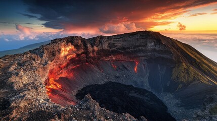 Obraz premium Volcanic Eruption at Sunrise: A Breathtaking Landscape