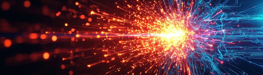 Fototapeta premium Explosive energy burst digital realm abstract art high-tech environment close-up view visual concept