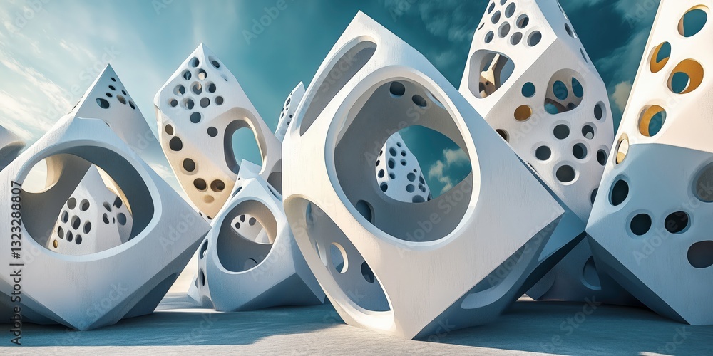 Poster geometric abstract art: a captivating composition of abstract architectural forms with a modern aest