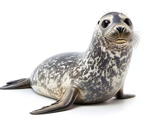 Fototapeta premium Harbor seal isolated on a pure white background showcasing its unique features and gentle expression in detail