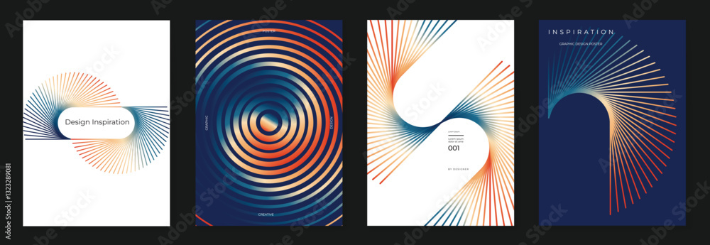 Aufkleber abstract line wave poster background vector set. minimalist cover template with vibrant perspective 