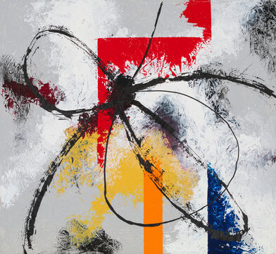 Abstract painting, palette knife, pen and ink.