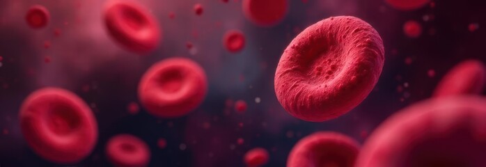 Red blood cells flowing through vein with copy space banner