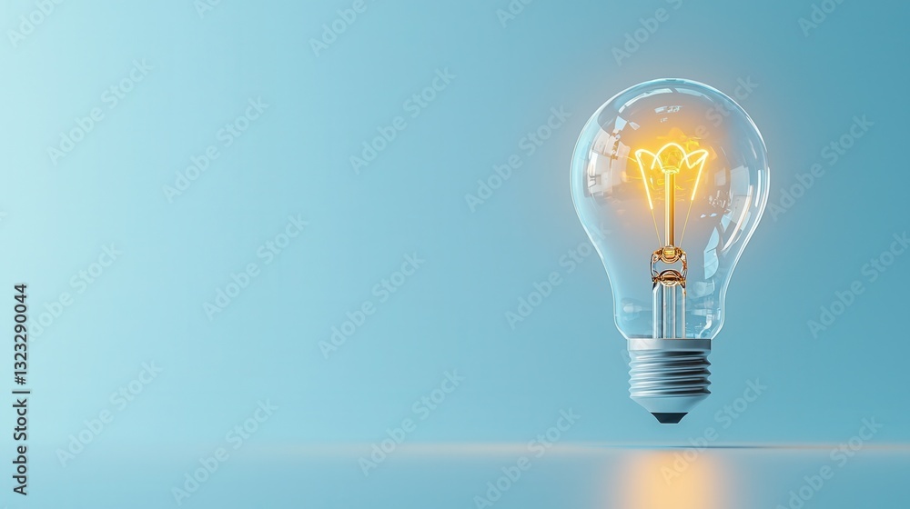 Poster radiant illuminating lightbulb with a warm glowing filament set against a smooth gradient background