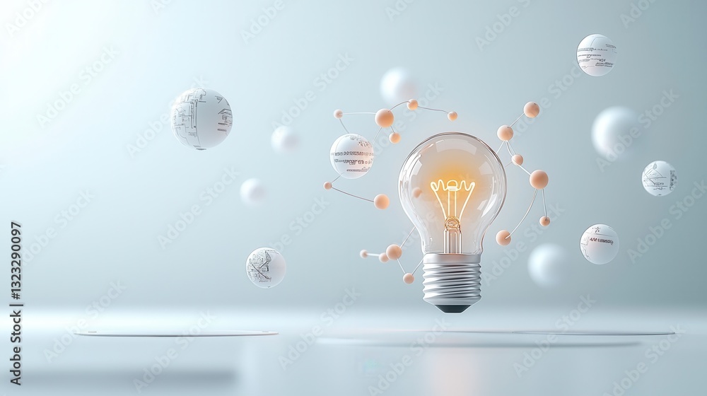 Aufkleber illuminating innovation a glowing lightbulb floats amidst a cloud of spheres symbolizing the power o