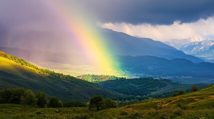 Obraz premium Rainbow Over Majestic Mountains