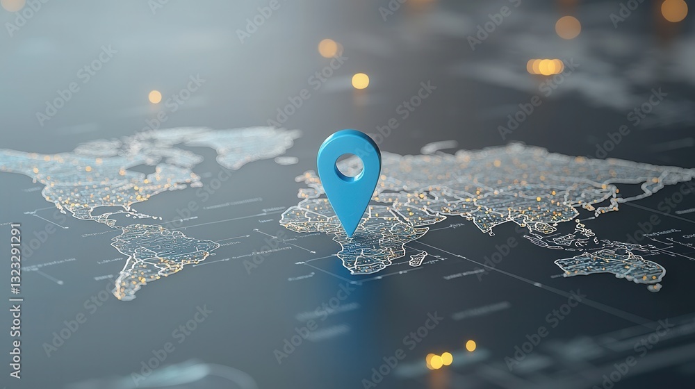 Poster this image offers a close up detailed view of a glowing blue location pin placed on a minimalist abs