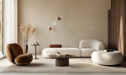 Minimalist modern living room interior background, living room mock up in scandinavian style, empty wall mockup, 3d rendering