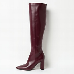 Elegant Burgundy Knee-High Leather Boot with Block Heel – Fashionable Women's Footwear
